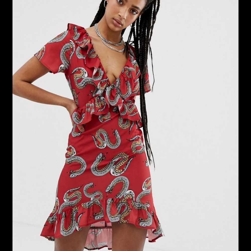 ASOS boho snake serpent ruffle dress
